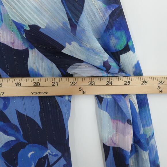 Soft‎ Surroundings Shirt Womens Large Blue Floral Ruffle Corpcore Chiffon V Neck - Picture 5 of 13